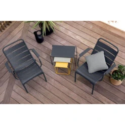 Lot De 3 Tables Basses Gigognes FERMOB Oulala - Carbone / Gris Argile / Miel -Lafumaei Boutique 900901 tables gigognes fermob oulala carbone gris argile miel ambiance