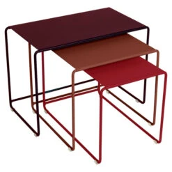 Lot De 3 Tables Basses Gigognes FERMOB Oulala - Cerise / Ocre / Piment