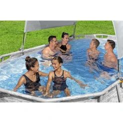 Auvent Pour Piscine Tubulaire Bestway Largeur 2,10 à 3,40 M -Lafumaei Boutique auvent ovale bestway ambiance 3