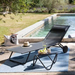 Lit Bain De Soleil LAFUMA Miami - Obsidian -Lafumaei Boutique lfm2720 6897 lit bain soleil lafuma miami noir ambiance 2