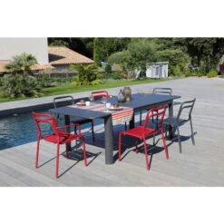 Salon De Jardin PROLOISIRS Table EOS 180/240 Graphite + 6 Fauteuils EOS Rouges